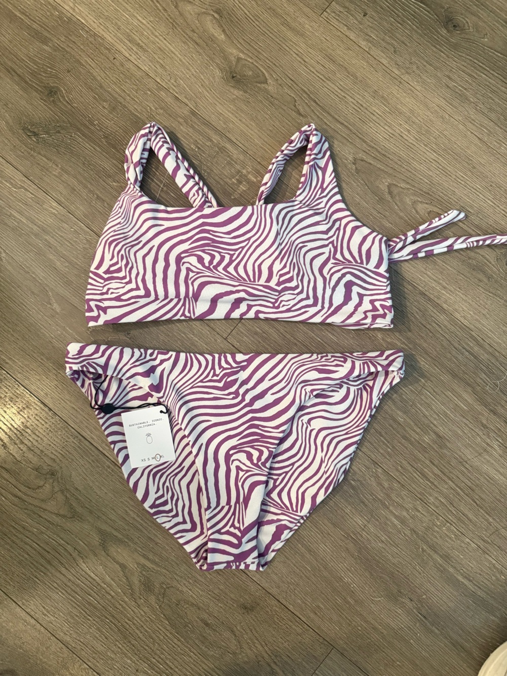 Skatie Purple Tiger Stripe Bikini Set L bottom, XL top